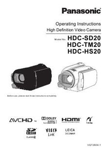 Panasonic HDC TM 20 manual. Camera Instructions.